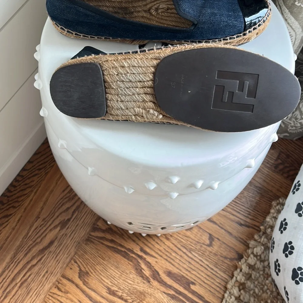 Fendi Blue and Black Espadrilles with Woven Jute Sole